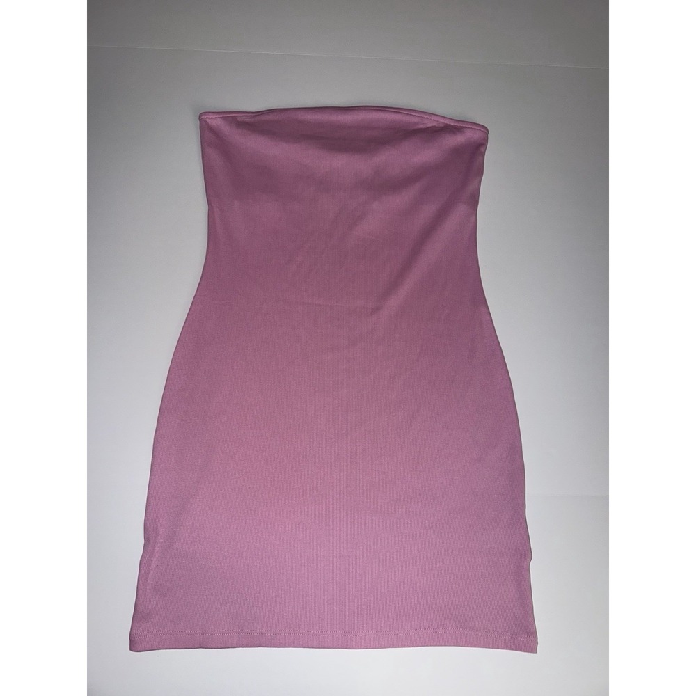 H&M Divided Women Large Pink Ribbed Strapless Mini Tube Dress Y2K Style NWT